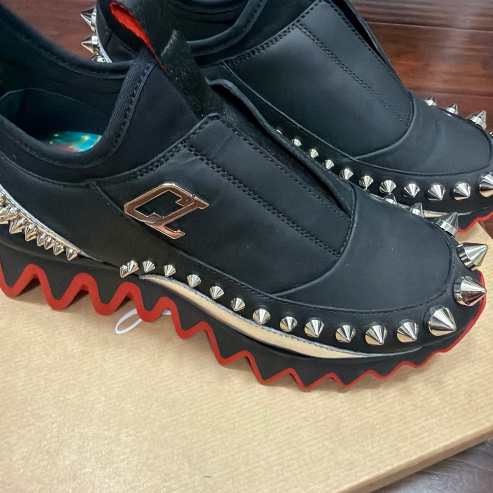 Christian Louboutin Black and Red Spiked Sneakers